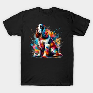 Colorful Splashed Art English Springer Spaniel Portrait T-Shirt